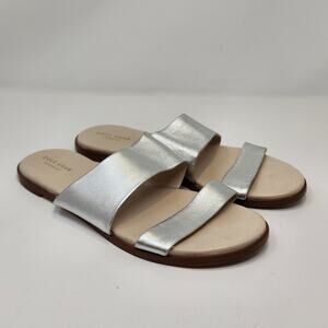 Cole Haan Grand OS Silver Leather Strappy Slides Sandals Women Size 9B Flats